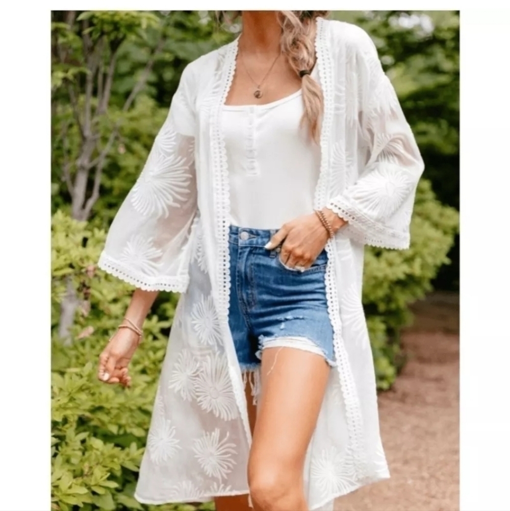 Amaryllis + Dani Austin Sheer Floral Duster Cover Up Kimono, sz Medium